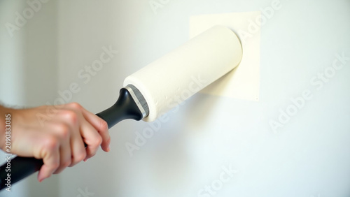White on the wall iteration house diy and repair concept ar beautiful hand worker holding