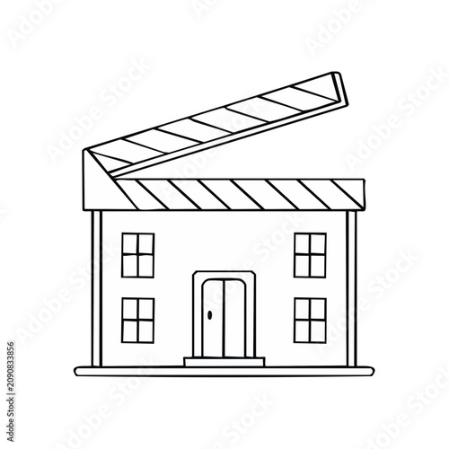 Film studio building illustration with clapboard roof and windows