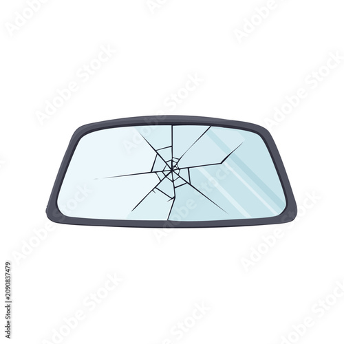 Broken Car Rearview Mirror with Spiderweb Cracks