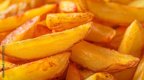 Close up view of crispy golden french fries  tasty fried potatoes as unhealthy fast food delight
