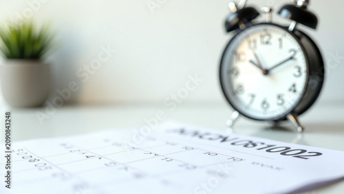 Clock on the white iteration table background planning for business meeting or travel planning concept