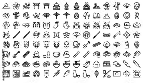 Bild auf Leinwand Japanese culture and cuisine icon set