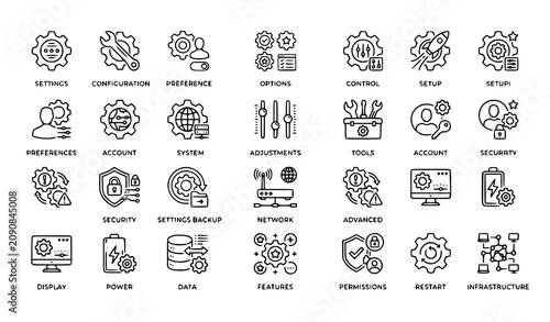 Tableau sur toile Settings and configuration icons for user interface design