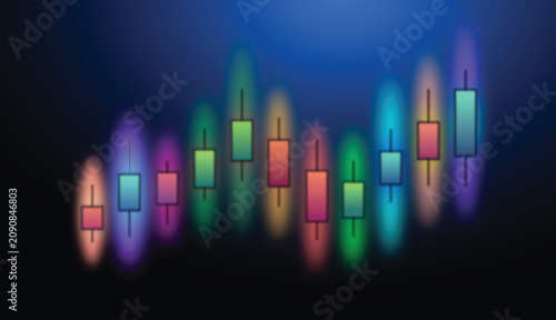 Photos Abstract stock market candlestick chart with vibrant colorful neon glow effect
