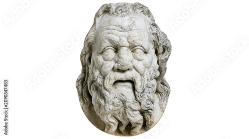 Ancient marble bust of a bearded man, isolated on transparent background