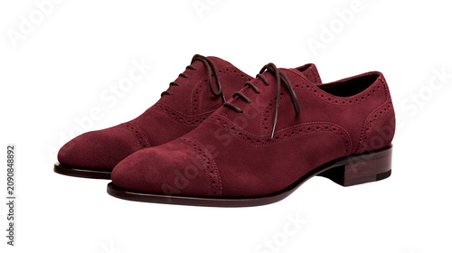 Quadro su tela Burgundy suede oxford shoes with brogue detailing, isolated on transparent backg