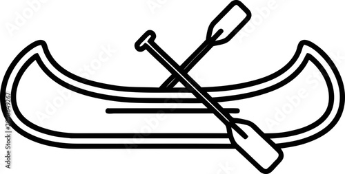 Tableau sur toile Canoe and Paddle Icon: Outline of a Boat with Oars, Vector Graphic