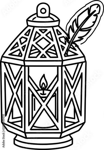 Konstfotografi Vintage Lantern with Quill Pen - Illuminated History and Writing Concept