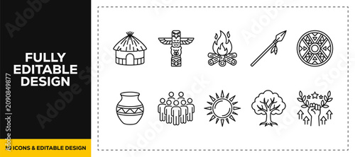 Obraz na płótnie flat vector illustration line art icon bundle set design covering native america