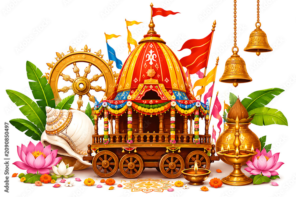 Fototapeta premium Spiritual Jagannath Rath Yatra Celebration with Ornate Wooden Temple Chariots