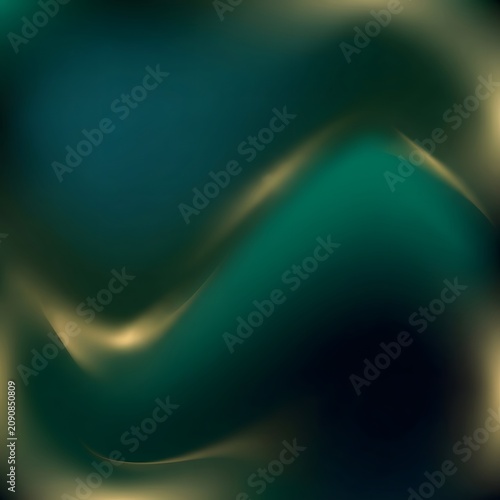 Dark emerald green abstract background with soft glowing curves and golden light accents.