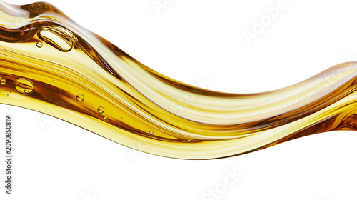 Schilderij op canvas Golden viscous liquid with air bubbles flowing in a wave, isolated on transparen