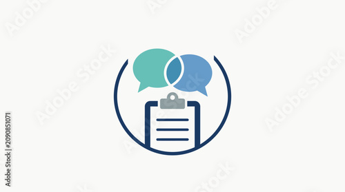 Photos Communication clipboard with speech bubbles.