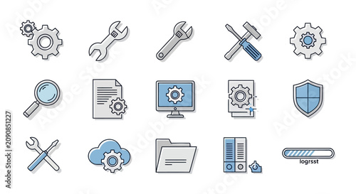 Tableau sur toile Flat Design Technology Tools and Security Icons Set.