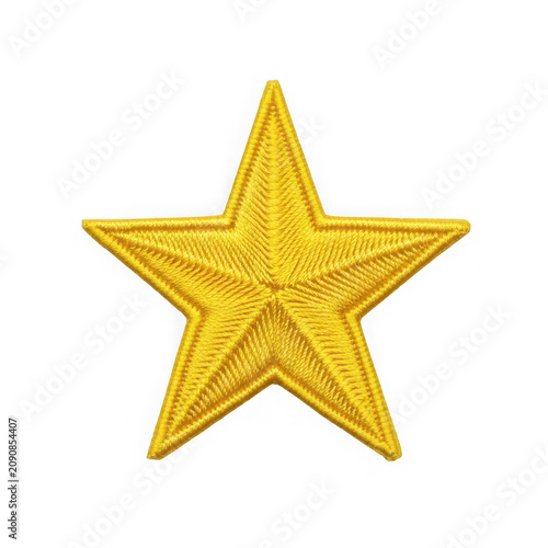 Bright yellow embroidered star patch isolated on a transparent background embroidery
