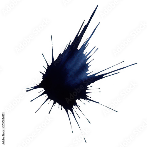 Dark blue ink splatter with white outline isolated on a transparent background