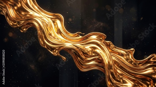Abstract Golden Liquid Flowing Wave Motion Background.