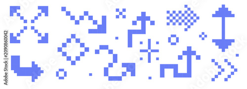 Cuadro en lienzo Retro blue pixel art arrow icons in 8 bit arcade style Y2K