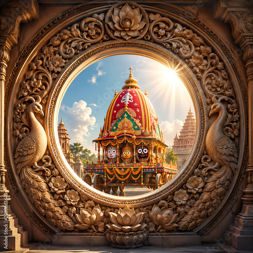 Premium Jagannath Rath Yatra Celebration Banner Template with Traditional Temple Chariot, Floral Garlands, Festive Background, Copy Space, and Editorial Vector Artwork