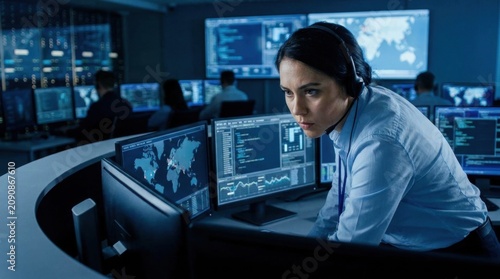 It specialist monitoring cybersecurity threats in a security operations center environment