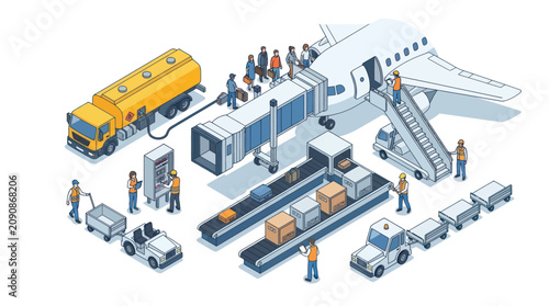Bild auf Leinwand Airport Ground Operations and Aircraft Servicing Isometric Illustration