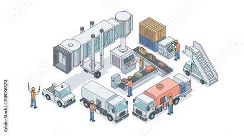 Εκτύπωση καμβά Airport Ground Support Equipment and Jet Bridge Isometric View.
