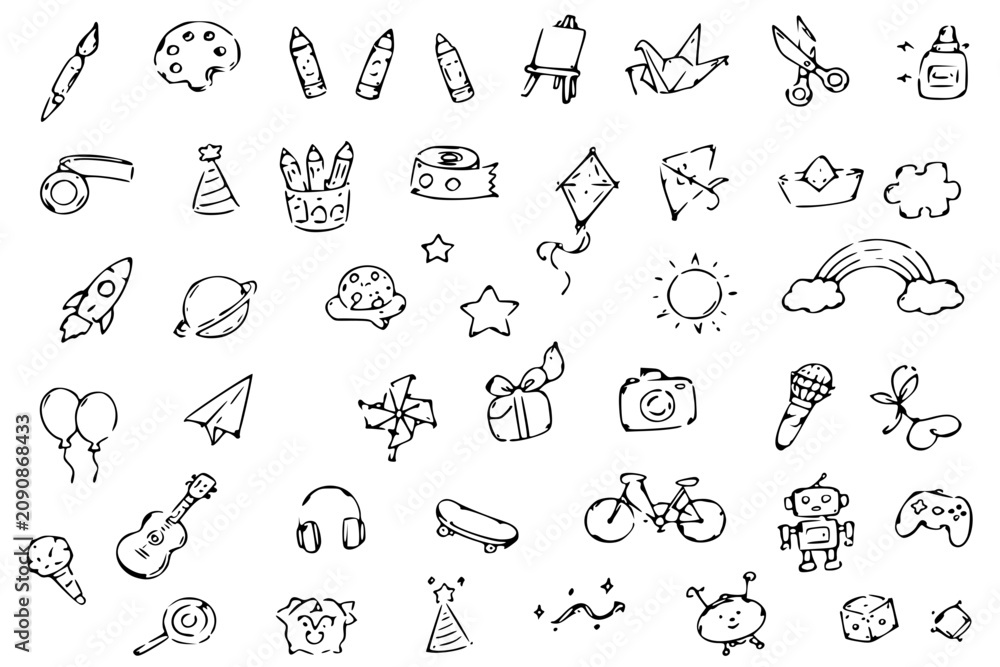 Obraz premium Hand Drawn Creative Learning and Fun Activities Outline Icons