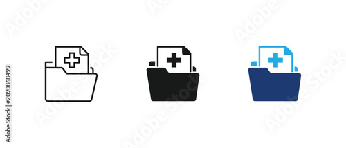 Medical folder icons, Patient record symbols, Healthcare document labels. vector illustration