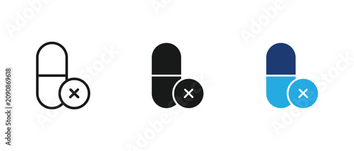 Tableau sur toile Medical pill icons, Capsule medicine symbols, Pharma drug cancel labels