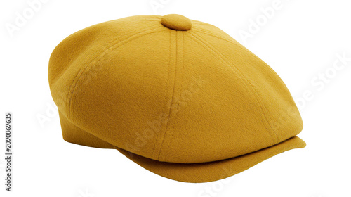 Konstfotografi Mustard yellow newsboy cap with button on top, isolated on transparent backgroun