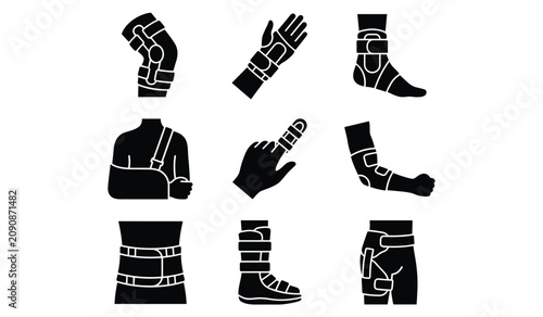 Photos Medical Orthopedic Braces and Supports for Body Joints and Limbs set in clean fl