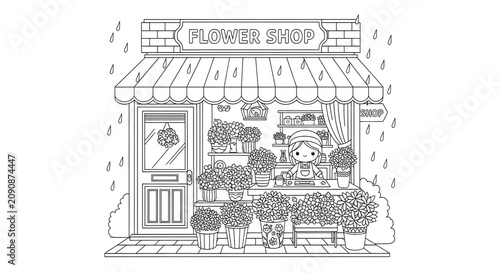 Quaint flower shop on a rainy day