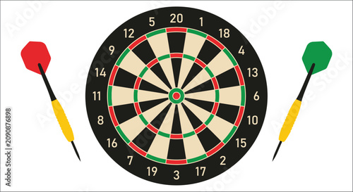 Fotografie Dartboard with two darts vector illustration on a white background with numbered