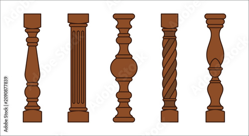 Φωτογραφία Wooden balusters in various styles a vector illustration on a white background b
