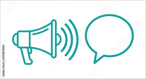 Tableau sur toile Megaphone And Speech Bubble Line Icons On White Background Communication Symbols
