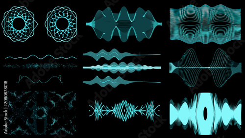 Fotografía Collection Of Teal Audio Waveforms And Sound Visualizations A Vector Graphic Arr