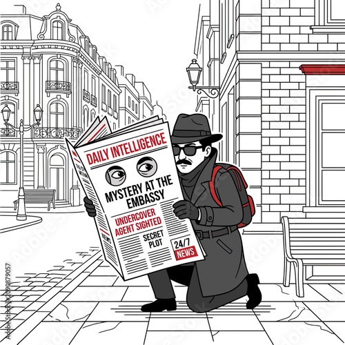 Photos Secret Agent Reading Spy Newspaper on City Street