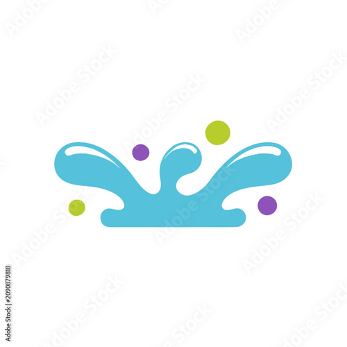 Blue water splash with colorful dots