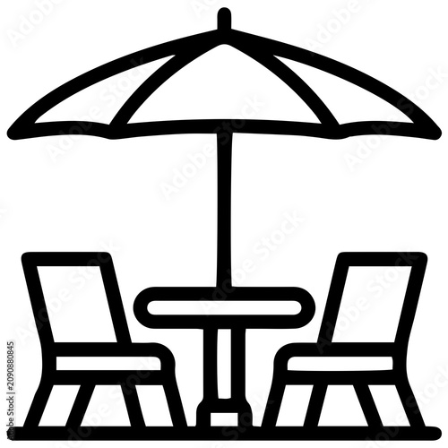 umbrella, chair, beach, summer, travel, sea, parasol, furniture, vacation, table, illustration, relaxation, sun, relax, vector, holiday, icon, design, patio, deckchair, sand, rest, beach chair, leisur