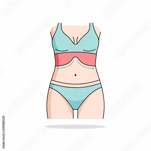 Female torso with waist slimming arrows. Body shaping and weight loss concept. Vector illustration with clean outlines