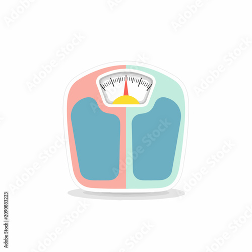 Colorful analog bathroom scale. Weight loss and fitness measurement tool. Flat vector illustration