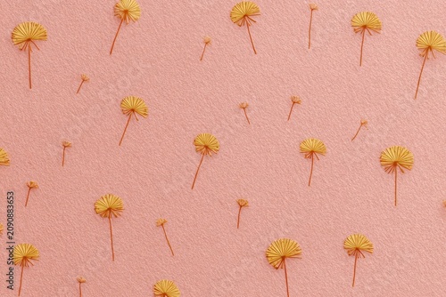 Geometric Dandelion Seed Seamless Pattern on Dusty Pink Paper Texture