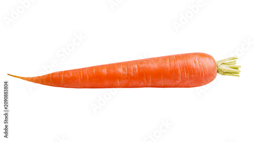 Fotografie Bright orange carrot with green leafy top, isolated on transparent background