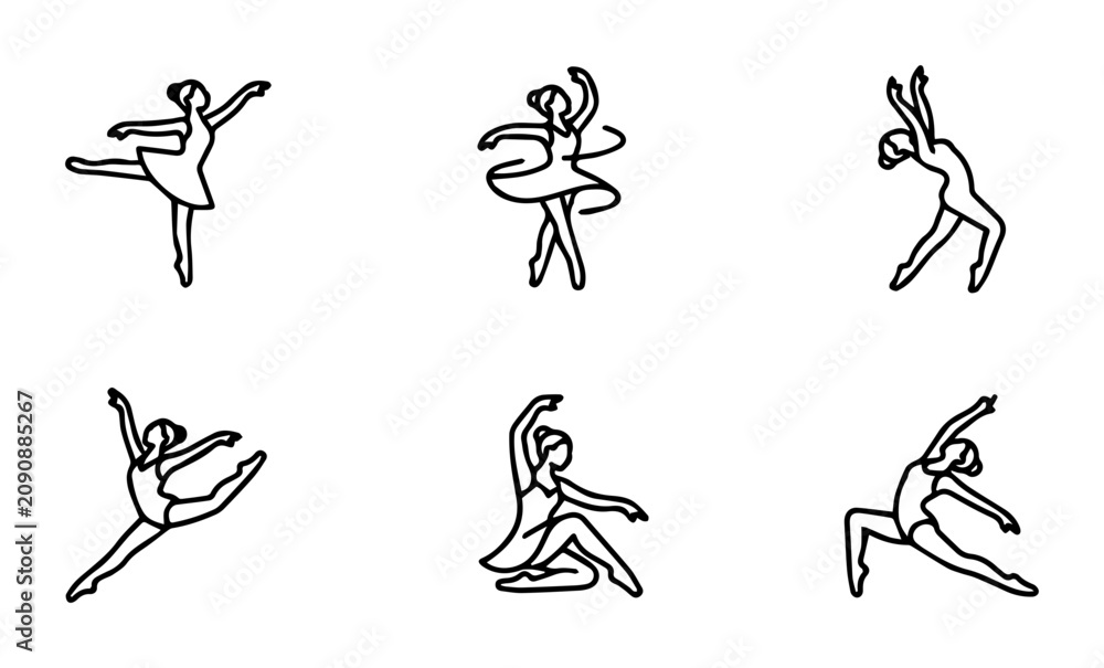 Obraz premium Ballet Dancer Poses Vector Set, Elegant Female Dancer Silhouettes, Graceful Movement Illustrations