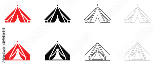 Camping tent icon vector, winter camping outdoor adventure icon symbol icon vector, silhouette and line art illustration