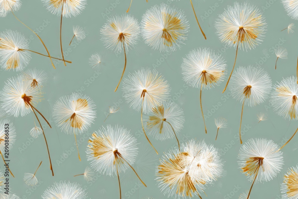 Obraz premium Gouache Botanical Nursery Wallpaper with Tiny White and Yellow Seeds