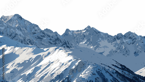 Obraz na płótnie Snow covered mountain range illustration with a limited color palette and a whit