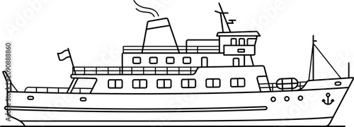 Schilderij op canvas Line Art Ferry Boat Illustration - Vector Graphic of a Passenger Ship