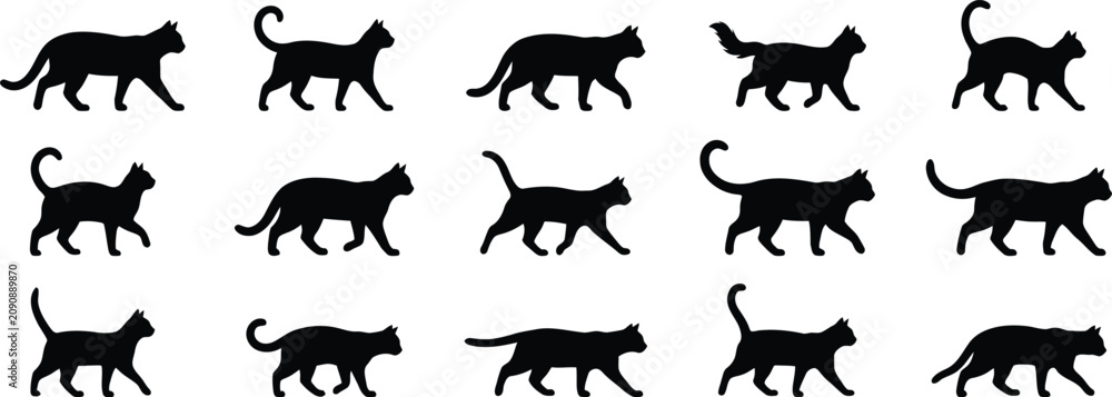 Naklejka premium Halloween black cat silhouettes oct 31 decorations spooky vector graphics