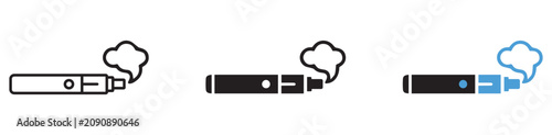 Картината върху платно Minimalist vector illustration set showing electronic cigarettes with smoke clou